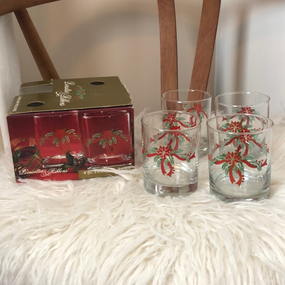 Anchor Hocking Vntg Poinsettia & Ribbons Glasses 4